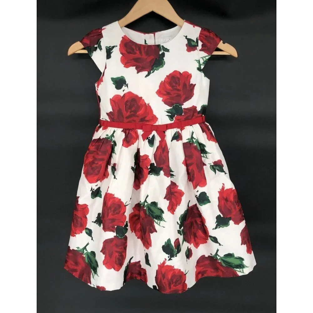 Dressed Up by Gymboree Red Rose Dress Girls 6 Button Detail Dance Church Easter